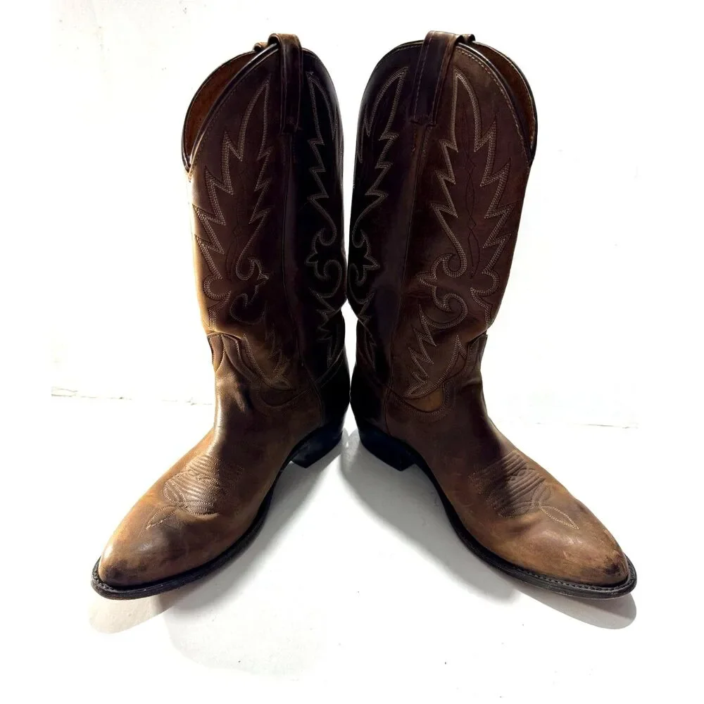 Dan post genuine leather western boots country brown rodeo cowboy men 11.5